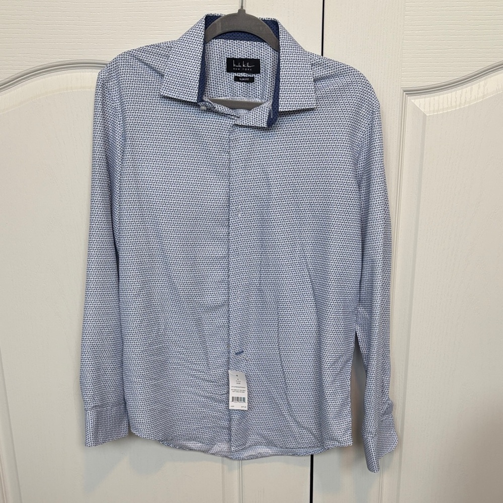 Nicole Miller Light Blue Patterned Dress Shirt